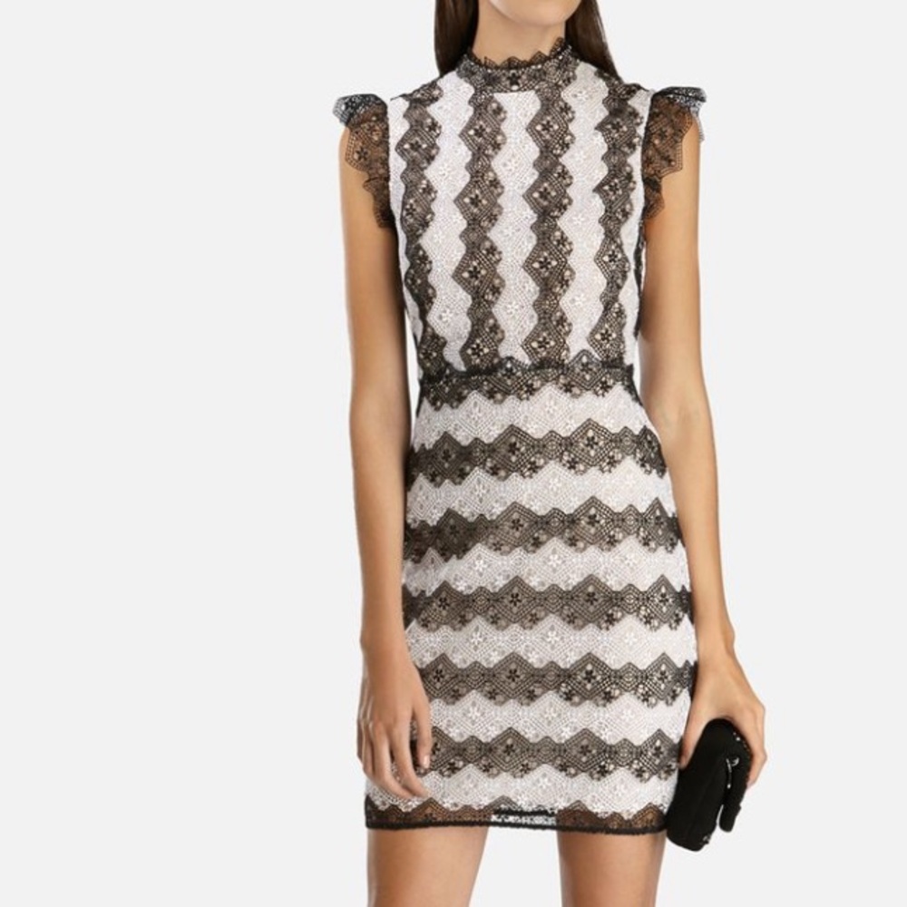 Elegant Black and White Lace Dress